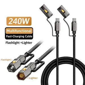 240W 4-in-1 Emergency USB C Charging Cable with Flashlight, Fast Charge Multi Charging Cable for iPhone, Android, Samsung, Car Travel & Camping Accessories