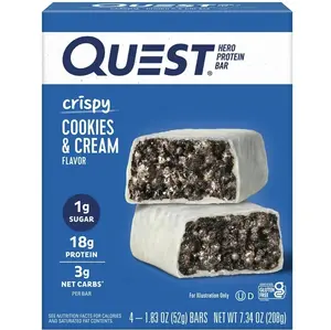 Quest Nutrition, Hero Protein Bars, Low Carb, Gluten Free, Cookies & Cream, 4 Ct sugar fiber