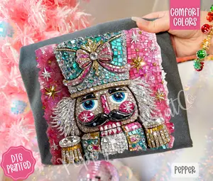 Faux Rhinestone Nutcracker Comfort Colors, Trendy Women's Christmas Tshirt