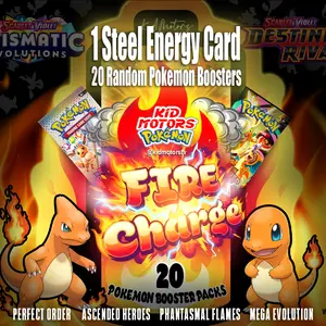 Kid Motors Tv Fire Charge Tube 20 Random Booster Packs + 1 Steel Energy Card