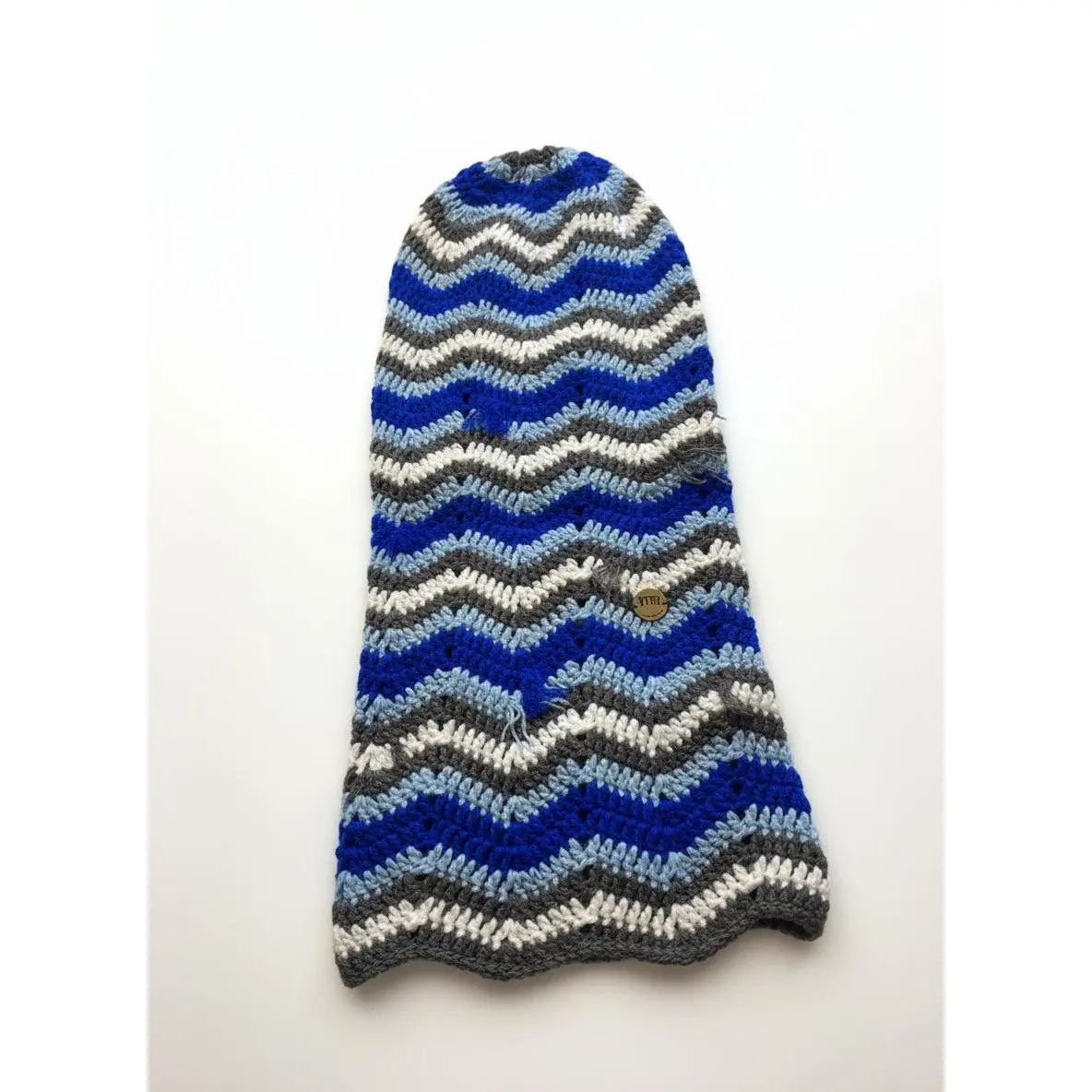 Knitted long blue striped beanie