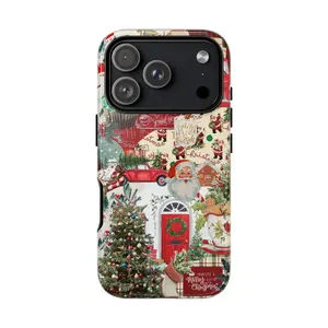 Christmas Collage Phone Case, Vintage Santa, Tree & Red Truck Holiday Aesthetic Case for iPhone 17 16 15 14 13 12 11 XS XR