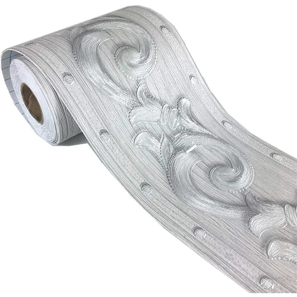 Elegant  Grey Floral Molding Wallpaper Border Peel Stick Home Ceiling Decorative Border for Bathroom Living Room Kitchen 4inch by 16.4ft
