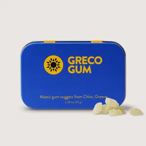 Greco Gum - Premium Mastic Gum Nuggets - Hard Chewing Gum Promotes Jaw Exercise - Pure Mastic Resin with Piney Flavor - 1 Tin (45g) Snack Nut