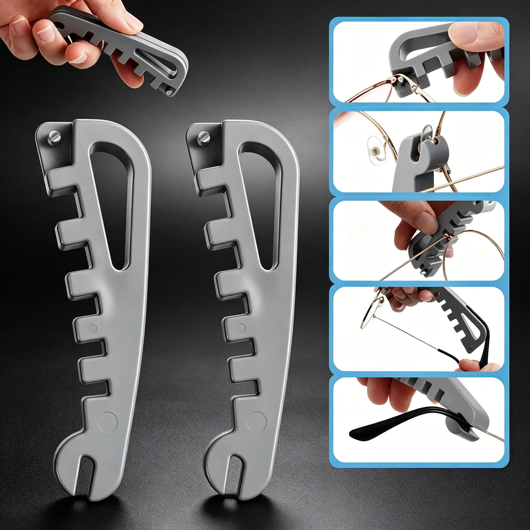 Glasses Tightening Kit, 2-Piece Portable Eyeglass Repair Tool with Temple Arm Bender & Nose Pad Aligner for DIY Fixing, Balanced Alignment Correction, Calibrating Metal & Acetate Frames with Comfortable Grip