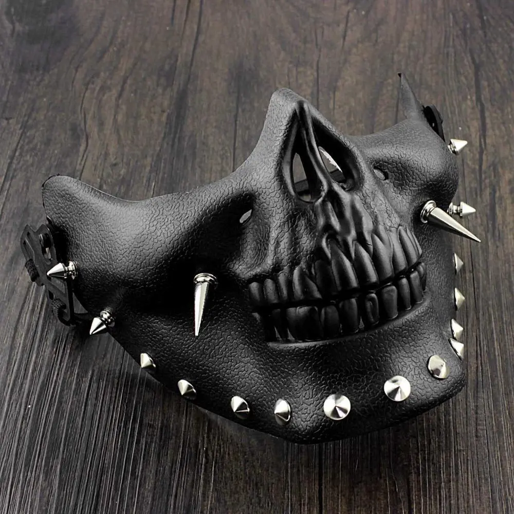 Crazy Hunter Men's Steampunk Skeletal Spike Half Masquerade Mask, Fashion Accessory for Cosplay, Skeleton Man Face Covering Masks & Accessories