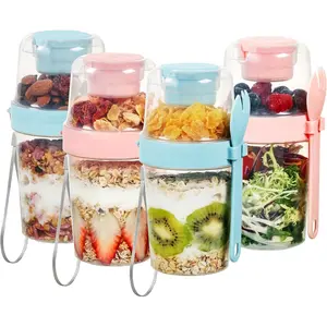 1/2/4 Pack 29oz Yogurt Parfait Cups with Lids and Spoons, Overnight Oats Containers, Reusable Topping Compartment for Breakfast with Yogurt, Cereal or Oatmeal On-the-Go, Food Storage Container