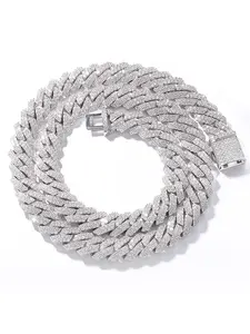 14Mm Rhombus Double Row Full Diamond Cuban Chain Interlocking Chain Hip Hop Ornament, Jewelry Necklace, VVS1 Transparent Synthetic Moissanite Gemstone, Wedding/Christmas Gifts, Men's Luxury Daily and Special Occasion Necklace
