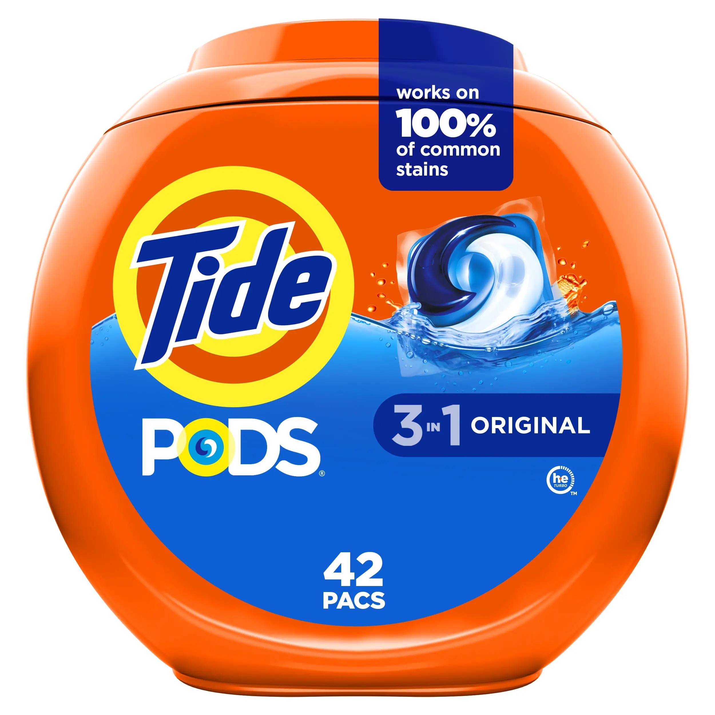 Tide Pods Original 42ct - 3 in 1 Formula for Common Stains - 42 Packs of Laundry Detergent Pods