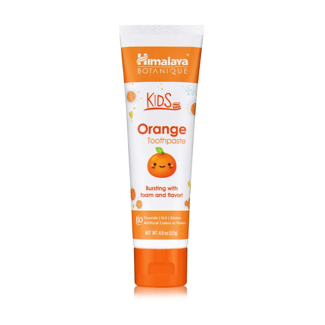 Himalaya Botanique Kids Toothpaste, Herbal, Orange Flavor, Fights Plaque, Fluoride Free, Gentle, No Artificial Flavors or Colors, SLS Free, Gluten Free, Cruelty Free, Vegan, Foaming, 4 Oz
