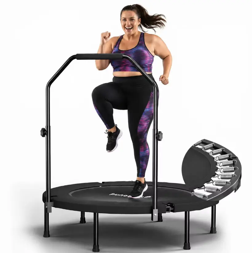 SkyBound Fitness Rebounder, 40-Inch Round Alloy Steel Jump Trampoline for Adults with Adjustable Handle Bar, Foldable, 600 LBS Capacity, Trampoline Jumping Bouncer, Home Gym, Safe Jump, Round Shape, 32 Springs, 3 Years