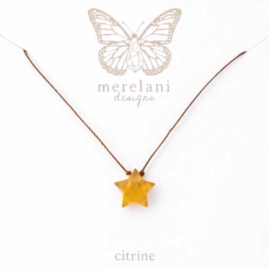 Citrine Faceted Star Cord Necklace Gemstone Choker Merelani Designs Sterling Silver or 14kt Gold Filled Clasp Everyday