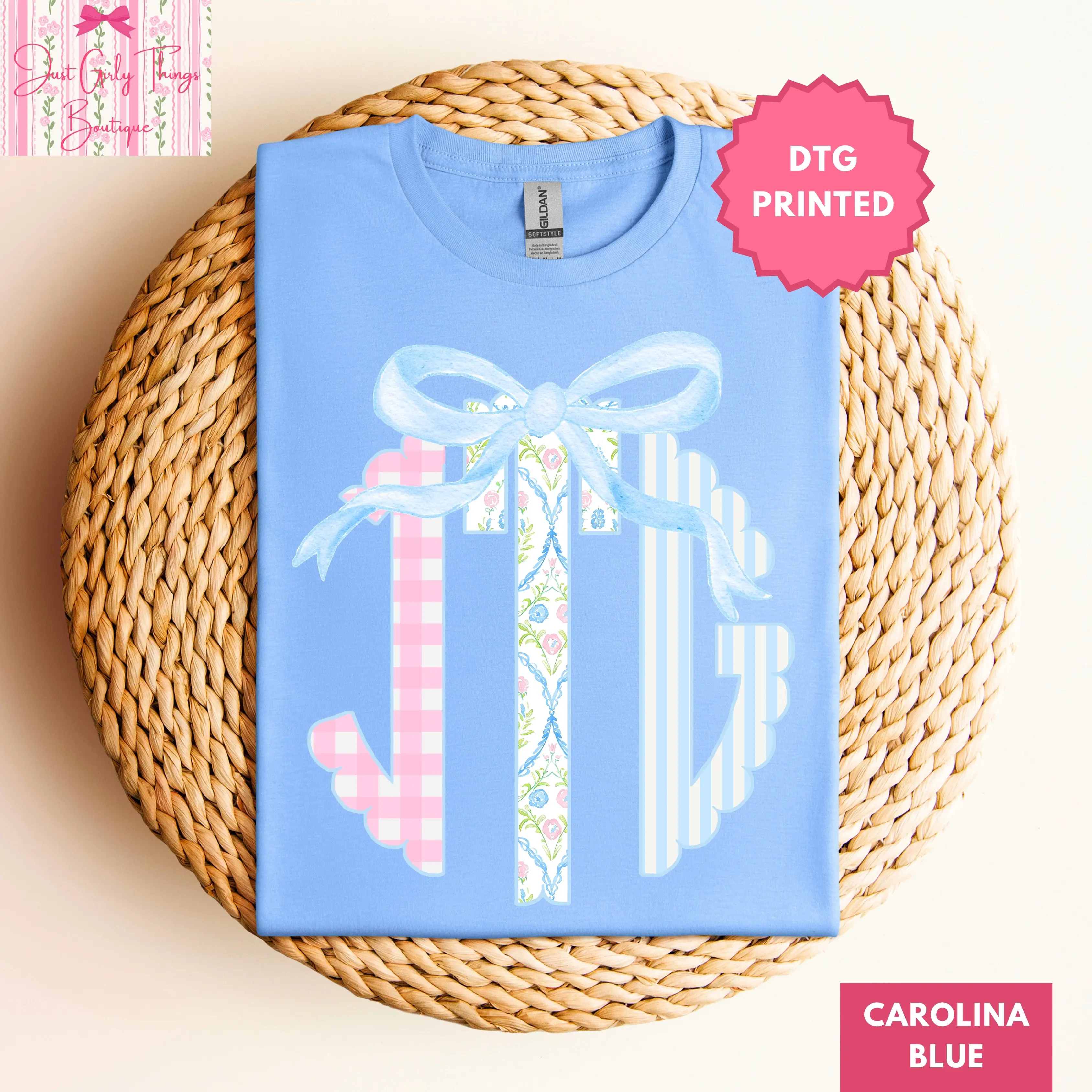 Custom Grandmillennial Monogram Shirt ~ (Leave First Name Initial, Last Name Initial, Middle Name Initial in Notes at Checkout) - Gildan 64000 Softstyle/Gildan 5000 Heavy Cotton Tee - Personalized Name Tee, Custom Monogram Shirt, Floral Monogrammed Shirt