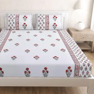 LoveNspire 100% Cotton Floral Motif Complete Sheet Set - 3-Piece Ethnic Decorative Bedsheet Sets, Breathable Soft, 16" Deep Pocket Fit, King & Queen Sizes, Cozy Sleep