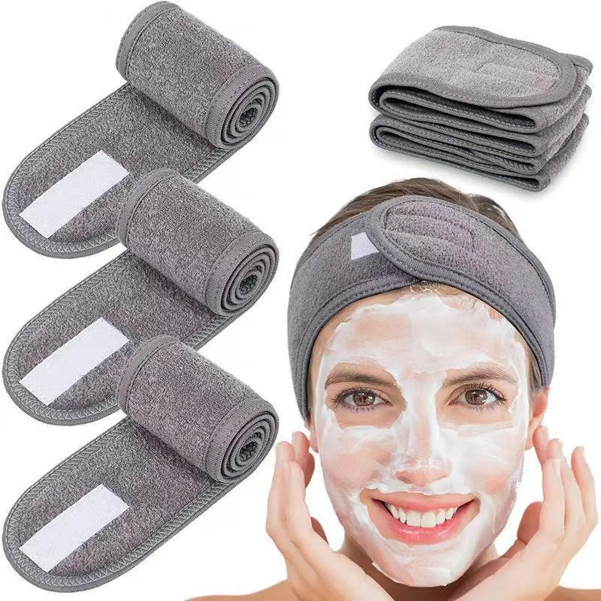 3Pcs Adjustable Women's Spa Facial Headband Set, Headbands Women, Headbands on Forehead, Shower & Makeup Hair Tie Suitable For Washing Face, Soft Towel & Hair Styling Accessory Accessories