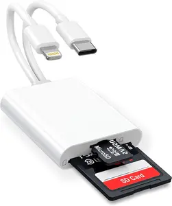 SD Card Reader for  iPad, 2 in 1 SD/ SD Card Adapter Dual Connector (Lightning & USB C) for SD and TF Memory Cards, Trail Camera Viewer for /MacBook/USB C Laptop Plug & Play