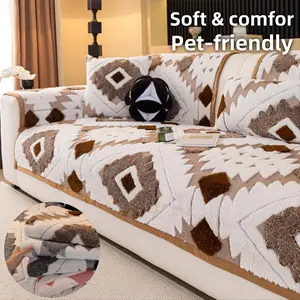 Plush Couch Cover, Sofa Slipcover, 1 Count Boho Non-Slip Sofa Cushion Cover, Pet-Friendly Soft Sofa Protector, Machine Washable Anti-Scratch Throw, Fits 1-4Seater Lounger, All-Season Cozy Living Room Decor