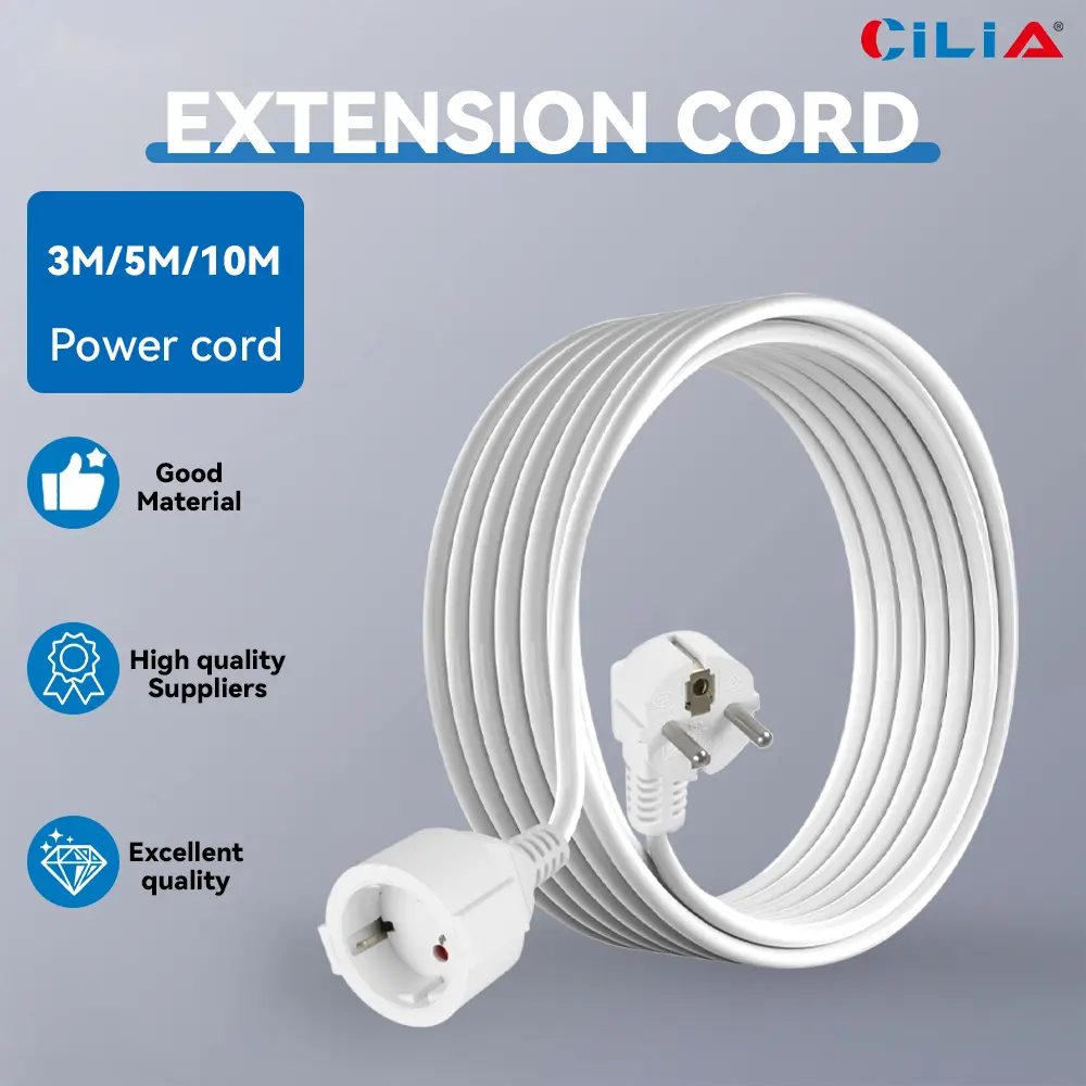 IP44 Waterproof Water Resistant Schuko Extension Cord - 3m/5m/10m, 16A 2500W, CE Certified Power Cable with Seal Cap, White/Black for Outdoor Camping Use
