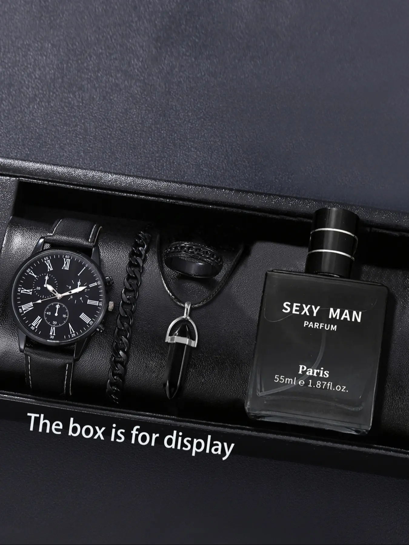 Men's Quartz Watch Set with Perfume Necklace Bracelet Ring, Perfect Gift for Father's Day Thanksgiving Christmas Birthday