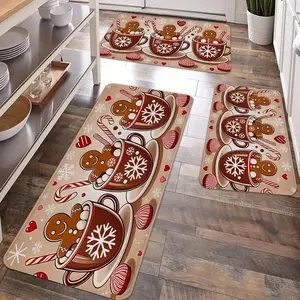 2/3 pcs Christmas Kitchen floor mat set, Christmas gingerbread and coffee pattern floor MATS, home decoration kitchen floor, suitable for decorating bedrooms, living rooms, kitchens and bathrooms, holiday decoration floor MATS