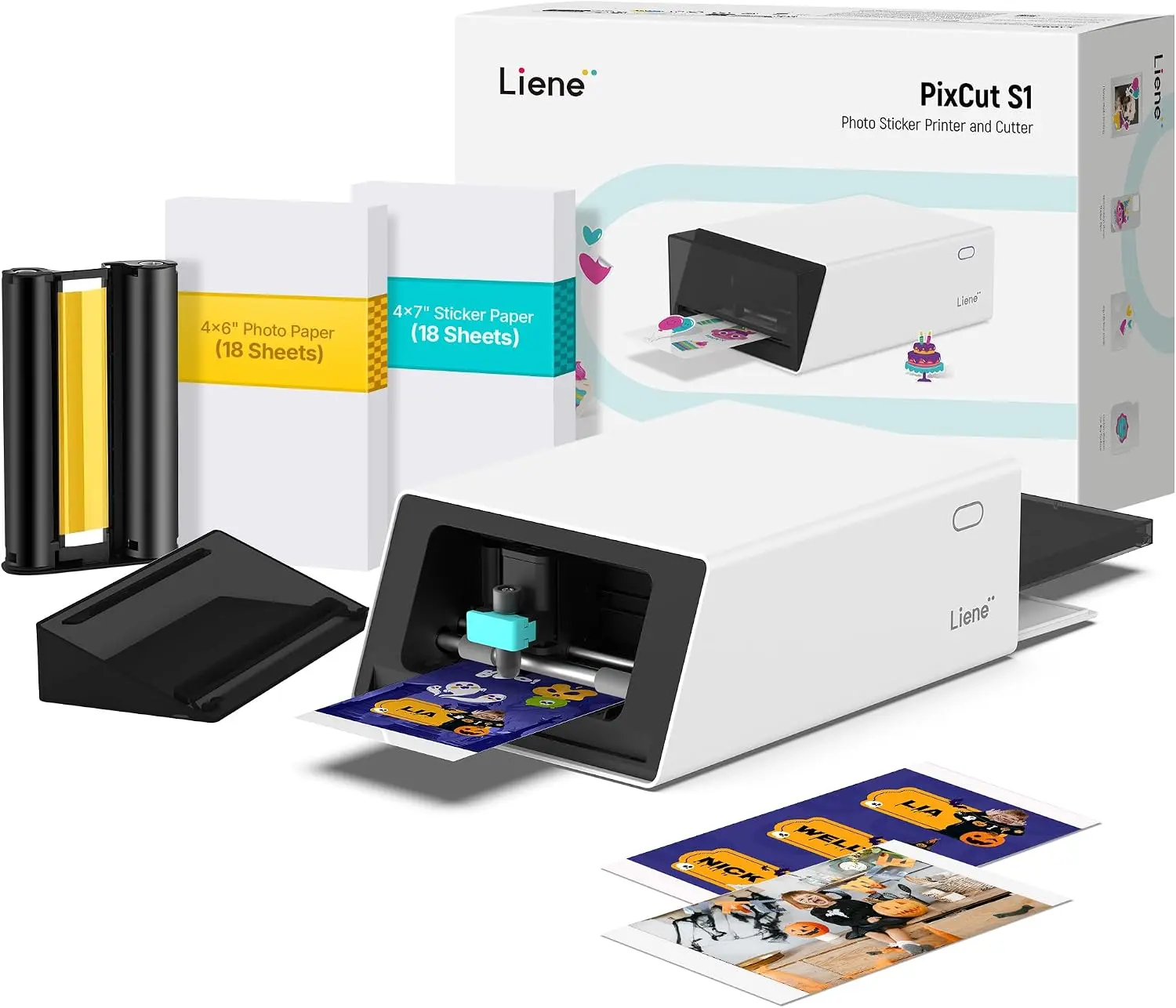 PixCut S1 Color Sticker Printer & Cutting Machine - All-in-One Sticker Maker for DIY Crafts, Custom Labels & Gifts. Thermal Dye-Sublimation Photo Printer, 300 DPI, Precise AI Auto-Cutting