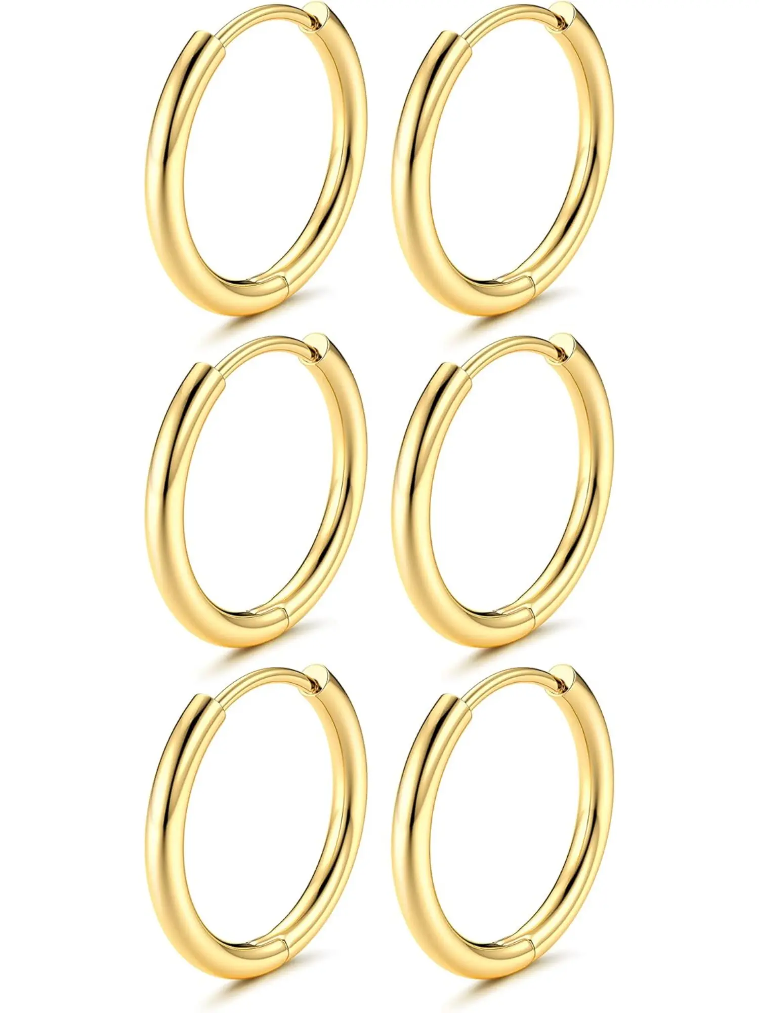 6 Pcs F136 Titanium Hoop Earrings 14K Gold Plated Small Hoop Earrings Mini Huggie Earrings for Women Hypoallergenic Titanium Earrings