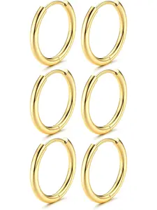 6 Pcs F136 Titanium Hoop Earrings 14K Gold Plated Small Hoop Earrings Mini Huggie Earrings for Women Hypoallergenic Titanium Earrings