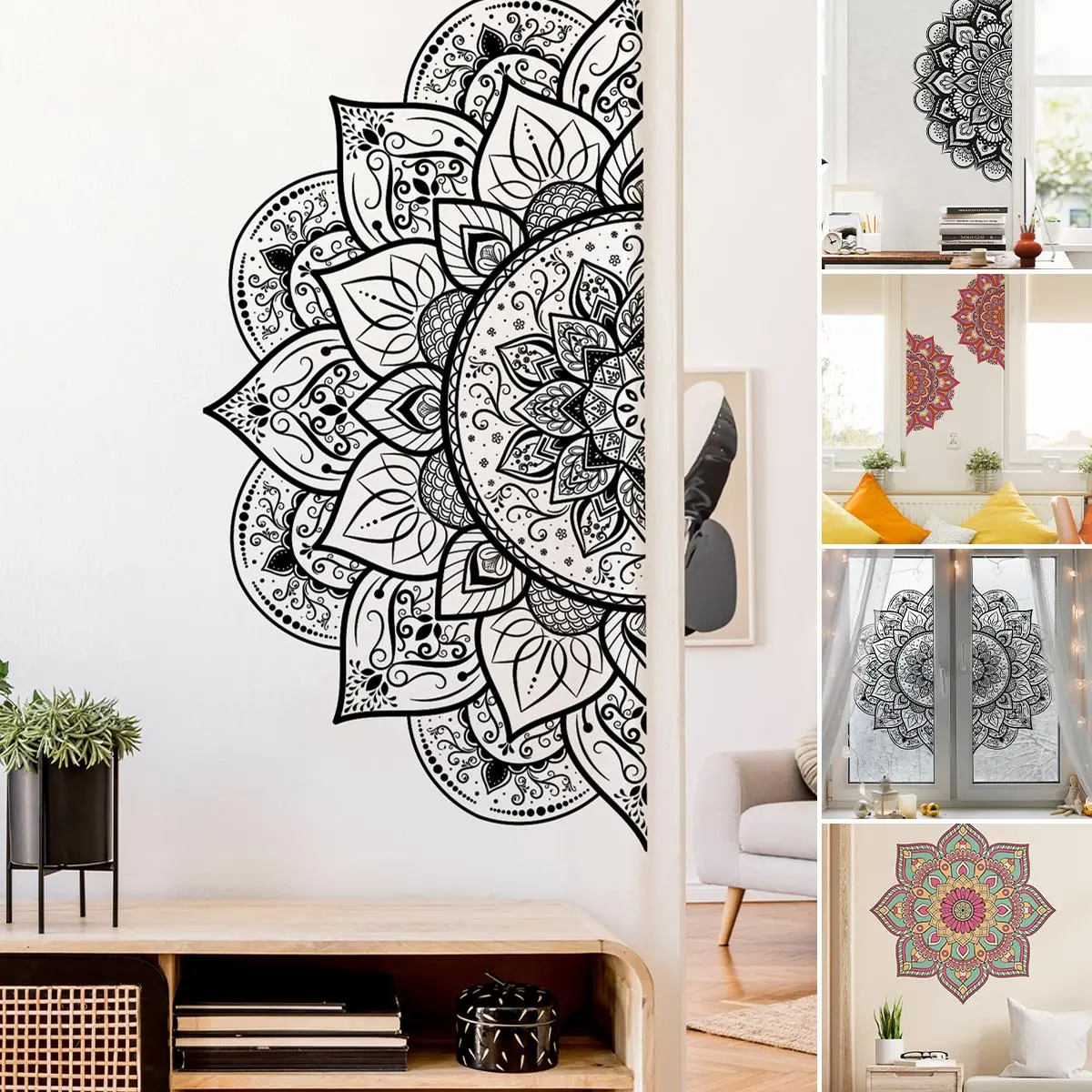 and Ethnic Mandala Pattern Self-Adhesive Wall Stickers, Decals, Decorative Stickers, Removable Creative Decor for Living Room and Bedroom, Perfect for Yoga Room and Home Renovation