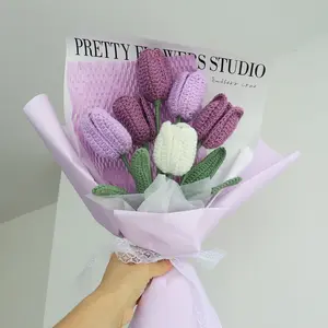 Crochet Tulip Bouquet, Knitted Tulip Flower Bouquet, Finished Crochet Tulip,Bouquet