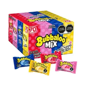 Bubbaloo Mix 4-Flavor (70 Pieces) Liquid-Filled Center Bubble Gum, Mexican Candy, Dulces Mexicanos, Flavors Fresa, Mora Azul, Banana, and Tutti Frutti