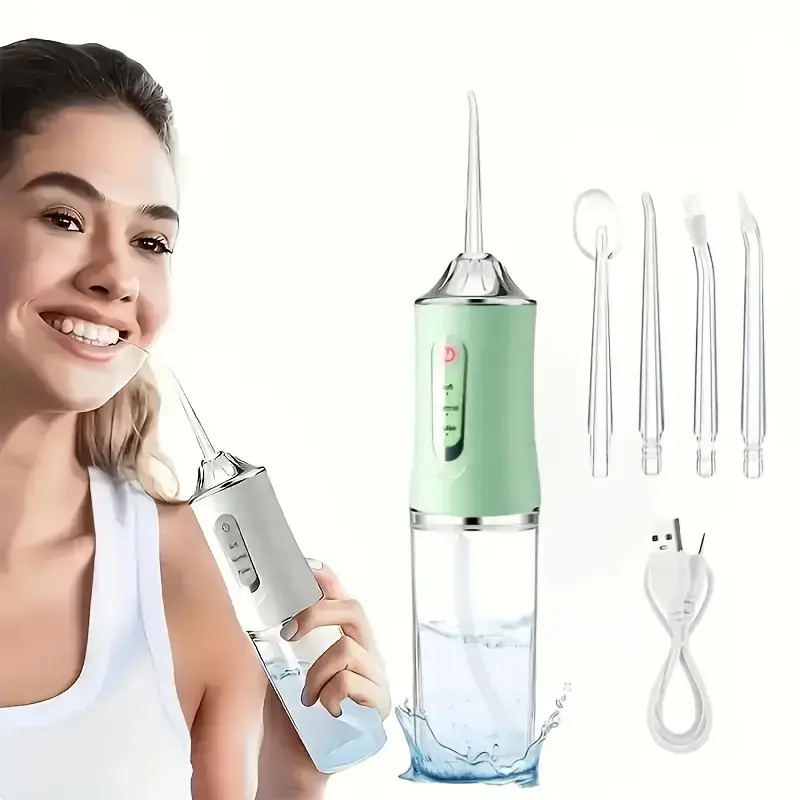 Rechargeable Water Flosser, Portable Dental Oral Irrigator with 4 Counts Jet Tips, Waterproof Teeth Cleaner, 3 Modes Teeth Cleaning Tool for Home & Travel, Cordless Water Flossers
