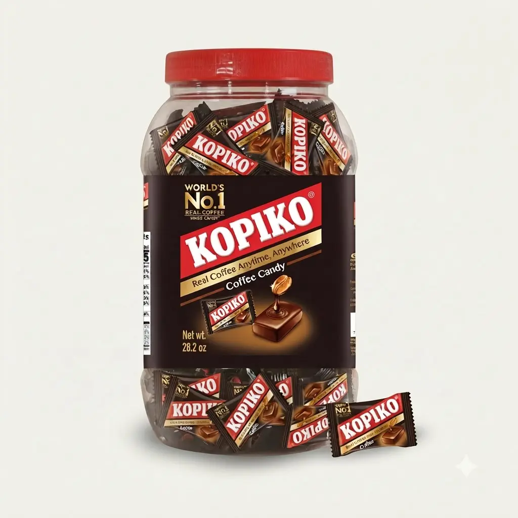 Kopiko Coffee Candy In Jar 800g 28.2 oz Original Flavor Real Coffee Extract Rich Smooth Hard Candy Bulk Value Pack