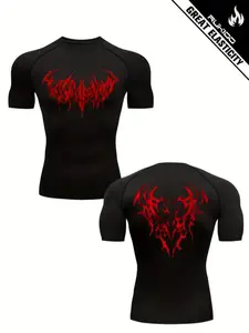 1 Count Men's Gothic Gym Sports T-Shirt, Long Sleeve Sports Tee, Running, Cycling, Fitness Training Tops, Athletic Sports Clothing