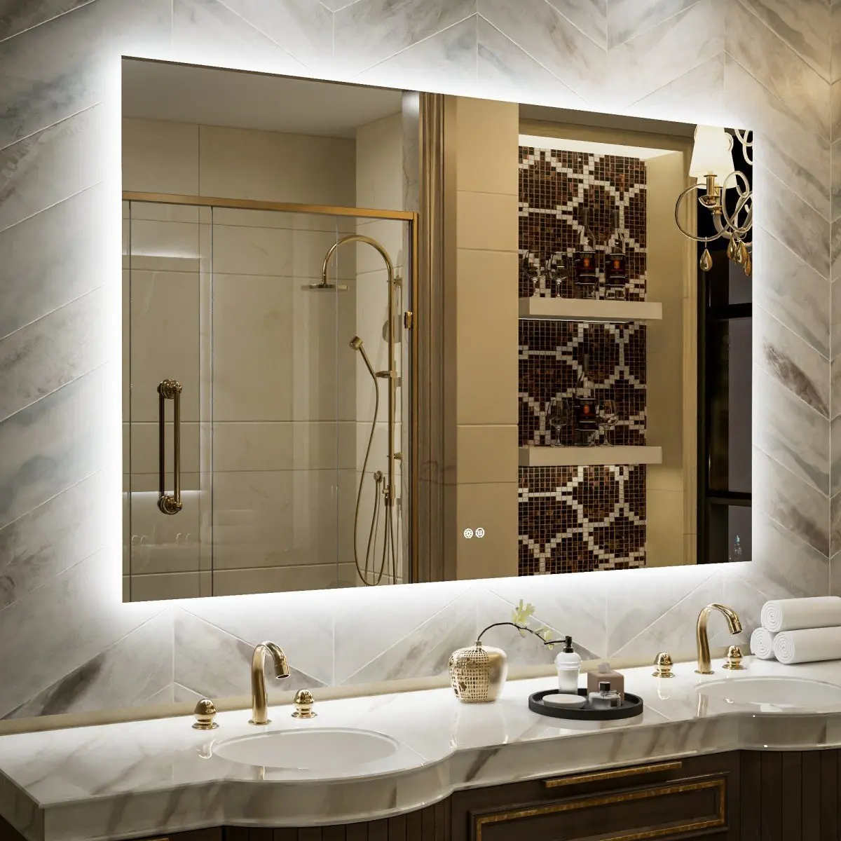 Navi LED Bathroom Mirror 60" x 40" with Backlit,Mirror with Lights Wall Mounted Anti Fog,Led Mirror for Bathroom,HD Tempered Glass,Shatter-Proof