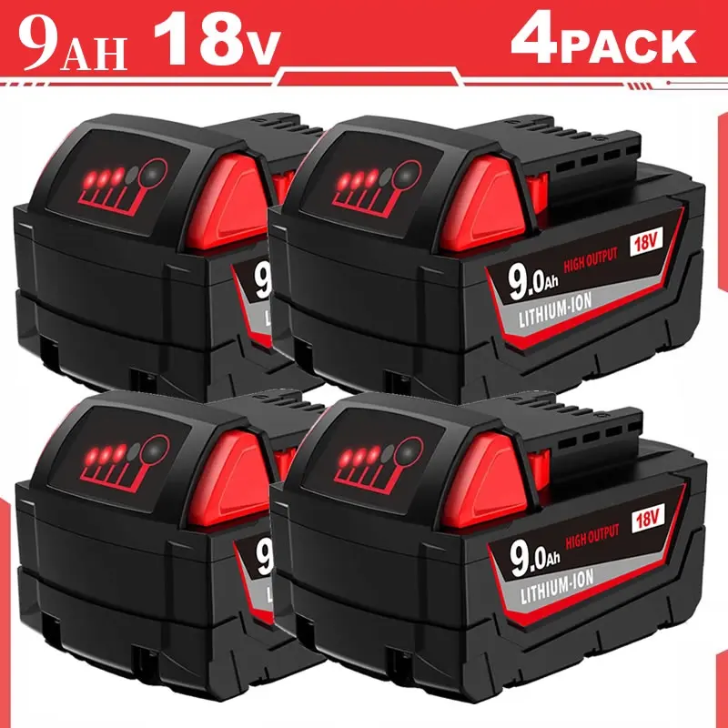 【high-quality】NEW 4 packs/2 packs/1 pack 9.0Ah replacement for Milwaukee M-18 high output battery, compatible with Milwaukee battery 48-11-1812 48-11-1850 48-11-1852 48-11-11862 for wireless power tool battery