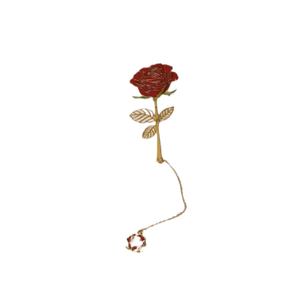 Metal Rose Bookmark - Simple Design with Red Rose and Gold Accents
