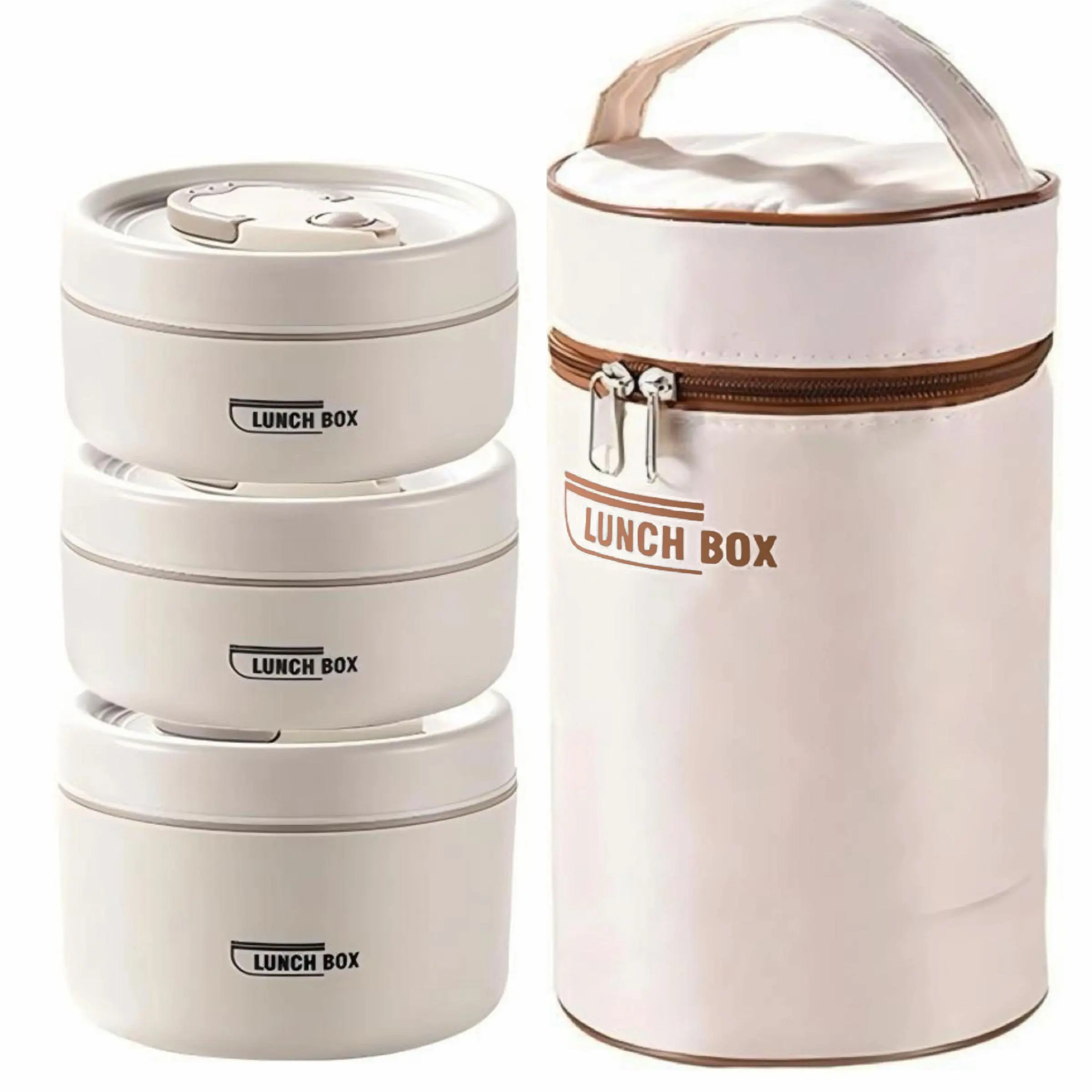 Portable Insulated Food Lunch Container Set, 3 Plastic Lunch Box & 1 Insulated Bag, 3 Stackable Lunch Container with Insulated Compartment for Adult & Kids Travel, Insulated Bento Box, Insulated Lunch Containers, Kitchenware