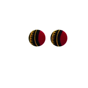 Red Button Earrings | Red, Black, & Yellow Print Earrings| Stud Earrings| Red, Black, & Yellow| Button earrings