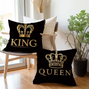 2PCS Crown Pillowcase King Queen Black Gold Modern Simple Pillow Cover, (17.71in * 17.71in) Used for home decoration in living rooms, sofas, and bedrooms (single-sided pattern) (without pillow core) Snowflake Decorative Merry Christmas home sofa