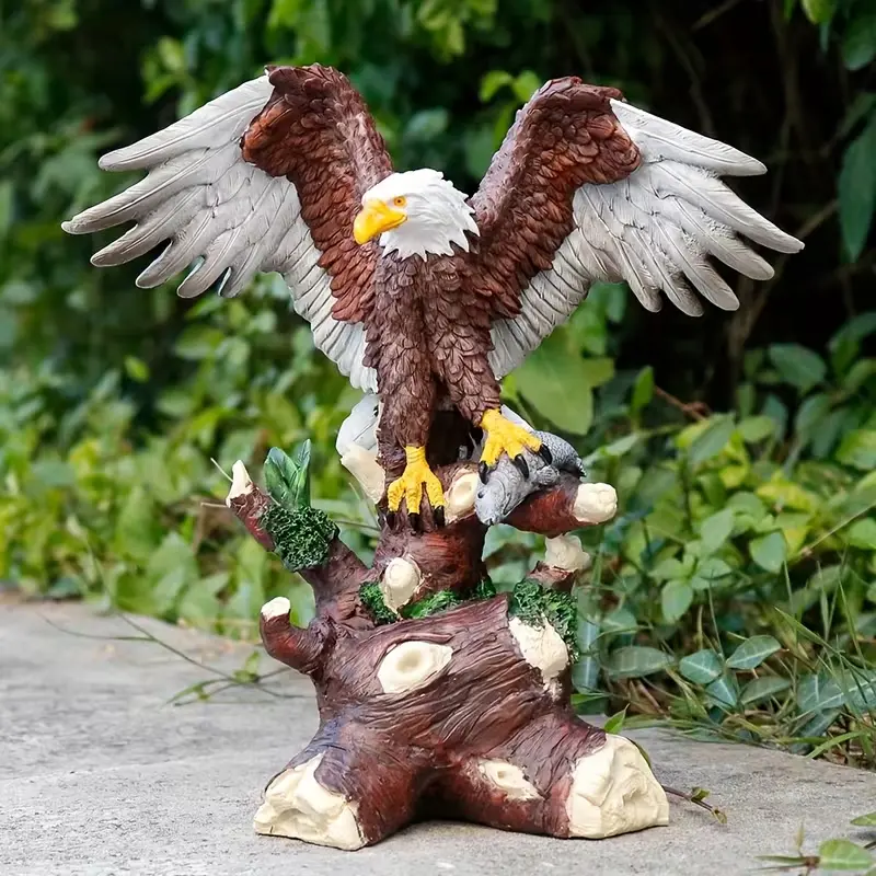 Eagle Statue - Detailed Sculpture of a Bald Eagle perched on a Tree Trunk - Ideal for Garden Decor and Outdoor Art