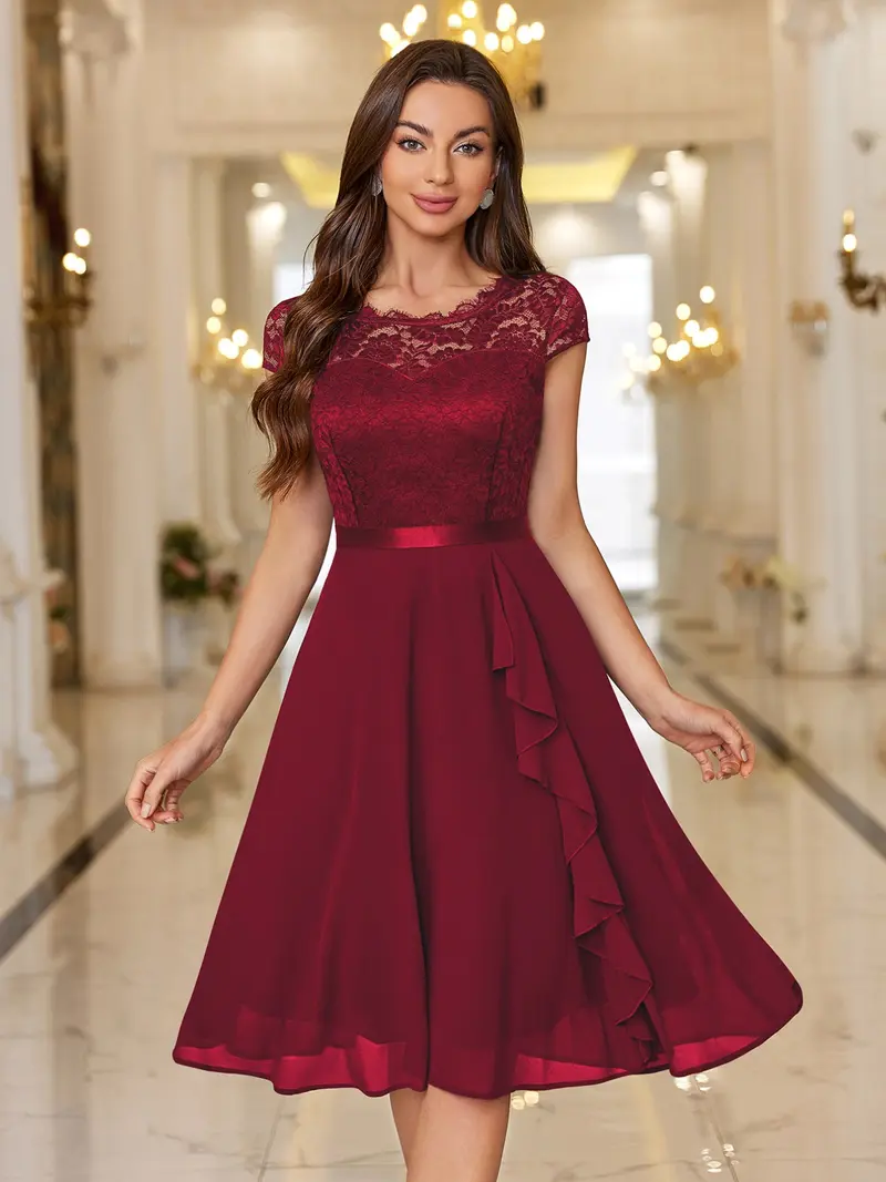 blue dress for baby girl Zapaka Women Evening Dress Burgundy Flower Off The Shoulder Wedding Guest  Dress – ZAPAKA main image 1