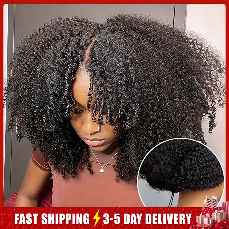 ISEE HAIR Wear Go V-Part Kinky Afro Curly Wig, Glueless Invisible Drawstring Wig, No Leave Out, Protective Ready-To-Go Style for Women, Natural Easy Look #TikTokShopBackToSchool #SohoChic, Kinky Curly Wig