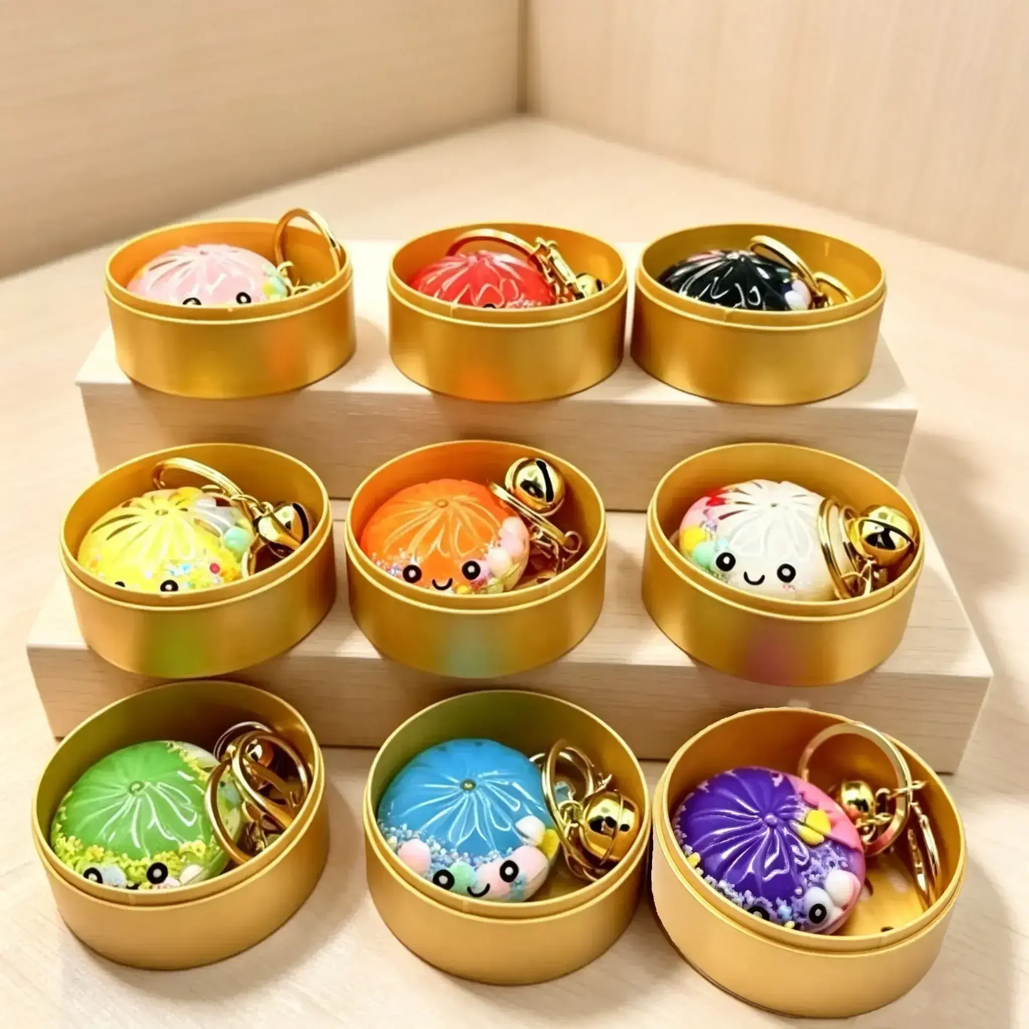 Cute Mini Bun Keychain Hard Sand Filled Realistic Food Pendant, Aesthetic Bag Charm Gift for Women Backpack Decor