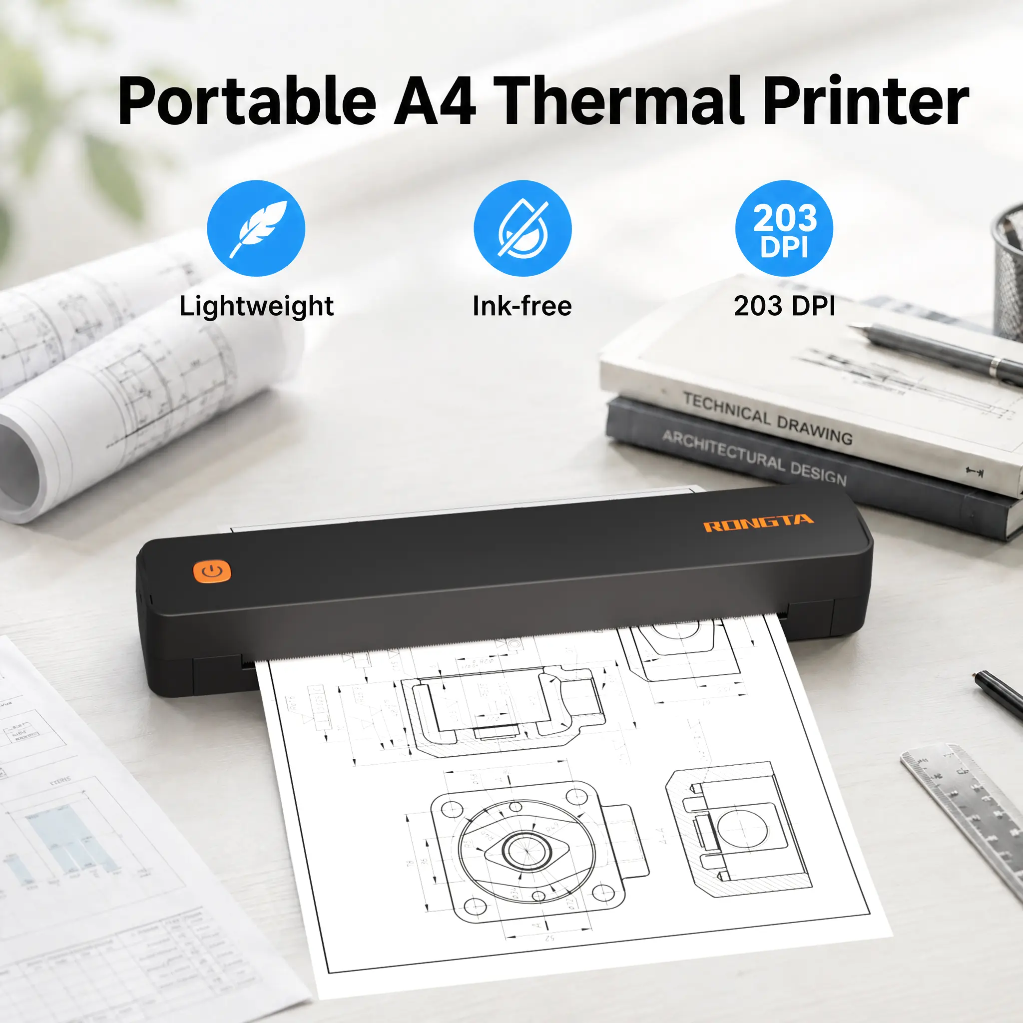RONGTA F11B Portable A4 Thermal Printer - Inkless Bluetooth Tech Gadgets Cool Tech Printer for Home & Office, Compatible with iOS, Android,techvibes