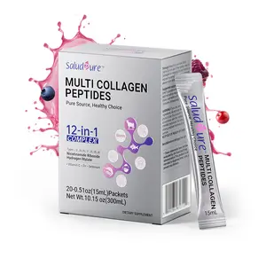 SaludPure Multi 5000mg Collagen Peptide Drink - 12-in-1 Protein Peptides with Hyaluronic Acid Biotin & Vitamin C Berry Flavor Supplement for Health Beauty 20 Pack Ready-to-Drink Packets