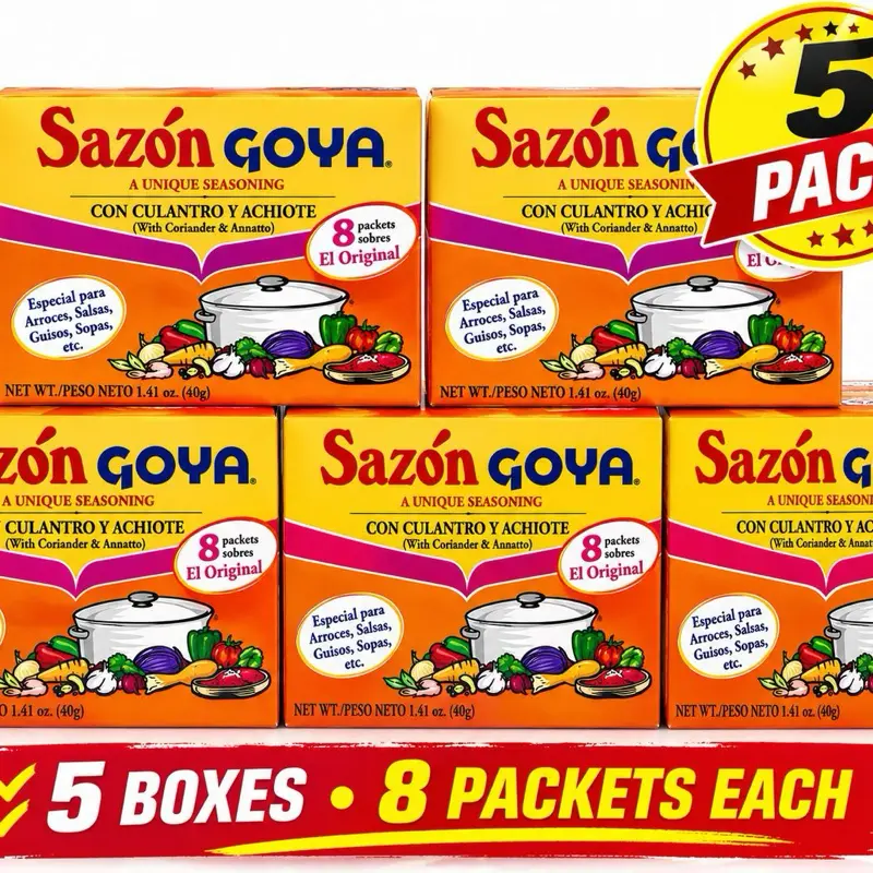 Goya Sazón Latin Blend Seasoning with Coriander & Annatto (Culantro y Achiote) – 5-Pack Bundle of 8 Packets, Authentic All-Purpose Cooking Spice