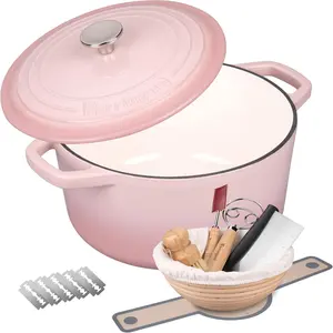 Enameled Cast Iron Dutch Oven Pot with Lid, for Bread Baking, Round Bread Oven- include Sourdough Bread Baking Supplies Set, 6QT,
