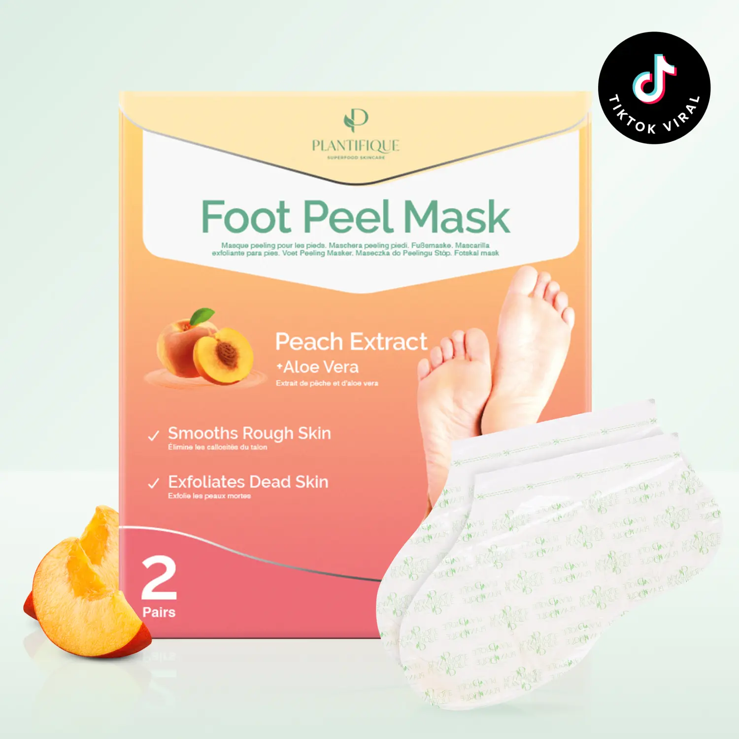 [PLANTIFIQUE Official Shop] Foot Peel Mask for Dead Skin & Calluses – Exfoliating Foot Peeling Mask for Cracked Heels Moisturizing Foot Mask Detox Foot Pads Moisturize Exfoliate Silky Acid, Smooth, Peach