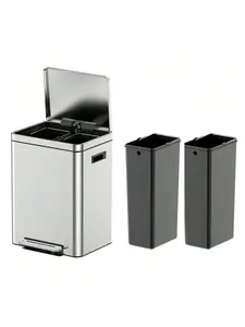 Stainless Steel Touchless Trash Can Set of 4 - 2x5.3 Gal, 2x4.8 Gal, Hand-Free Step Pedal, Removable Inner Buckets, Durable Metal Lid, Kitchen Garbage Can