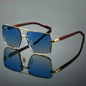 2026 New Rimless Aviator Men's Sunglasses, Wood-Grain Temples, UV400 Sports Eyewear, Stylish Business & Driving Eyewear, Ideal for Daily & Outdoor Use,summerwins